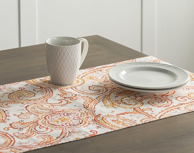 Maison d' Hermine Table Runner 100% Cotton Single Layer Table Runners 48 inches Long Decorative for Home Kitchen Dining Party Baby Shower Wedding Bridal Shower (Palatial Paisley, 14.50" x 48")