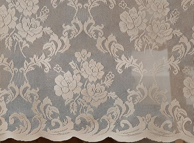 LinenZone Linen Round Tablecloth for Rustic Vintage Decor. Sheer Lace Tablecloth Works Great As Wedding, Thanksgiving or Christmas Decor (Mia 90 Round, Linen)