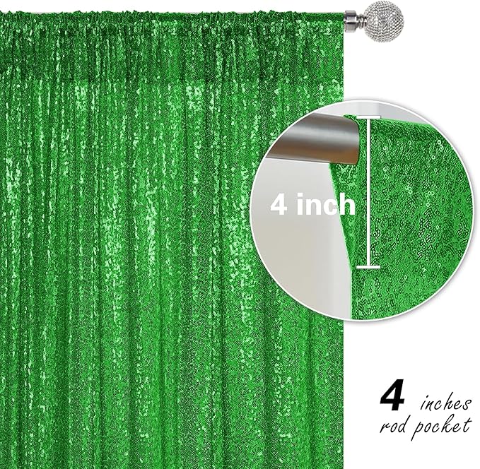 Green Sequin Backdrop Curtain 4 Pieces 2FTx8FT Glitter Photography Backdrop for Party Wedding Birthday Christmas Decorations