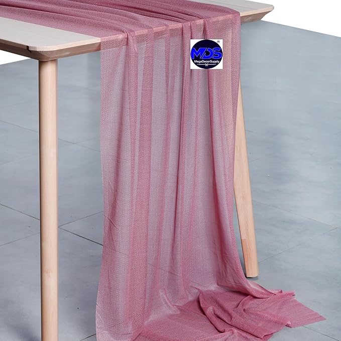 MDS 2 Pack 10ft Chiffon Table Runner 29 x 120 Inches Sheer Wedding Runner Romantic Rustic Table Runner for Wedding Decorations, Birthday Parties, Bridal Shower Party Arch Decor - mauva