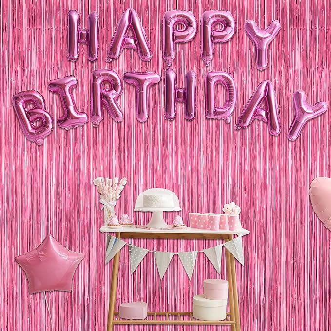 8 Pack Pink Backdrop, 3.28 FT x 7.05 FT Pink Birthday Decorations, Metallic Pink Backdrop for Photoshoot Foil Curtains Party Streamer, Bachelorette Decorations Birthday Photo Booth Props