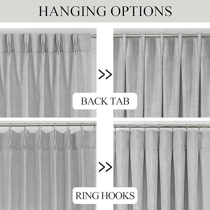 Vision Home Gray Pinch Pleated Semi Sheer Curtains Textured Light Filtering Window Curtains 63 inches for Living Room Bedroom Silver Grey Pinch Pleat Drapes with Hooks Back Tabs 2 Panels 40" Wx63 L