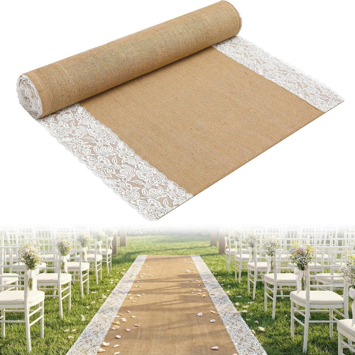 15Ftx36 in Natural Burlap Wedding Aisle Runner, Jute Weddings Runway Carpet