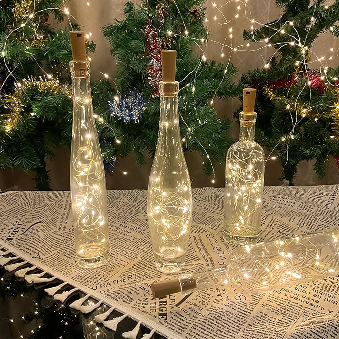 6-Pack LED Bottle Lights with Dual Battery Pack, 6.6ft 20 LEDs, Twice The Runtime, Warm White for Indoor & Outdoor Christmas Décor.(6 Pack, Warm White（Dual Battery Pack）)
