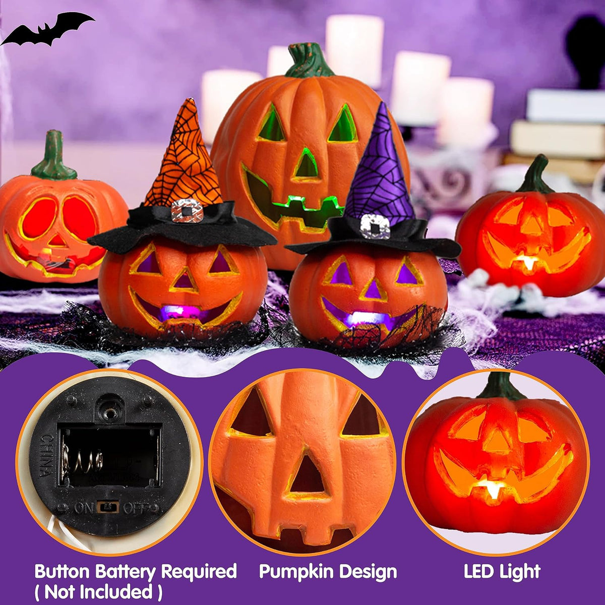 JOYIN 5 Pcs Light Up Halloween Pumpkin Decor Jack O Lantern Decorations Outdo...