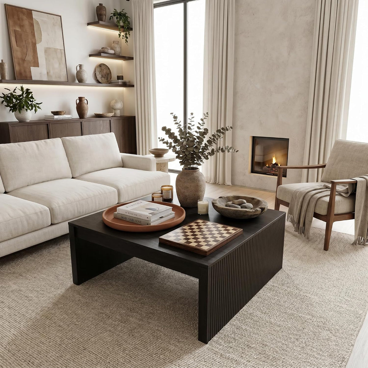 little tree 39.4" square fluted coffee table, mid-century, view 9