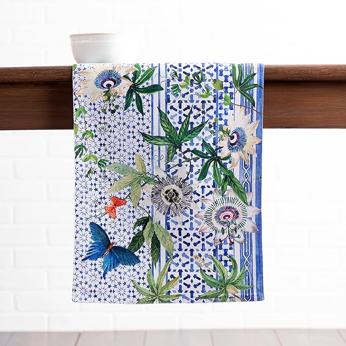 Maison d' Hermine Table runner 100% Cotton Double Layer Table Runners 72 inches long Decorative for Home Kitchen Dining Party Baby Shower Wedding Bridal Shower Spring Summer (Passiflora, 14.50" x 72")