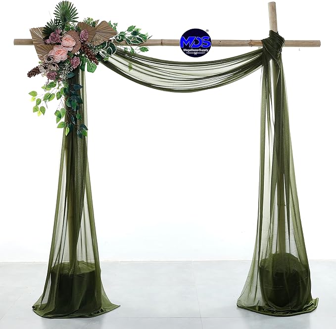 MDS Halloween Chiffon Draping Fabric - 2 Panel, 30" Wide x 100ft Long - Sheer Spooky Arbor & Canopy Drapery for Haunted House Backdrops, Party Ceilings, DIY Costumes & Themed Events - Olive Green