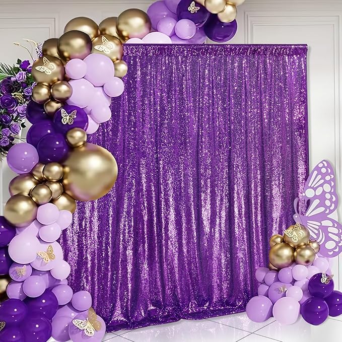 Purple Sequin Backdrop 8ft x 8ft Glitter Party Backdrop Curtains Glitter Background for Baby Shower Wedding Decorations