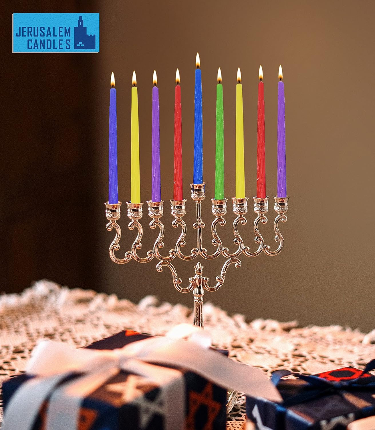 Jerusalem Candles Colorful Hanukkah Candles - Standard Size Fits Most Menorahs - Premium Quality Wax - Colored Chanukah Candles - 44 Count for All 8 Nights of Hanukkah