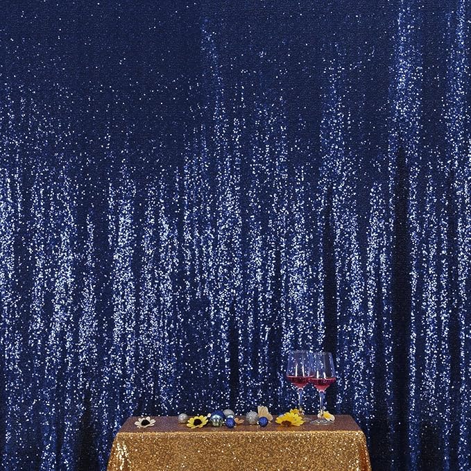 Poise3EHome Blue Sequin Backdrop,10FT x 10FT Sequin Photography Backdrop Curtain for Party Decoration, Navy Blue