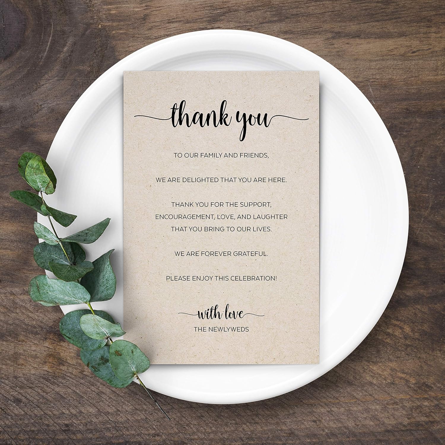 321Done Thank You Place Setting Card for Newlyweds, Thank You for Celebrating with Us, Minimalist Script 4x6 TanTable Placecards for Wedding, Made in USA, 50-Pack