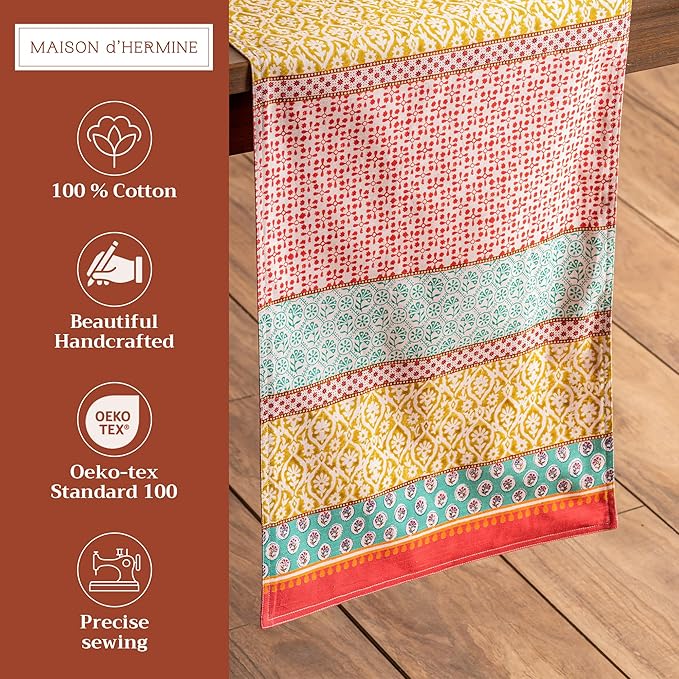Maison d' Hermine Table runner 100% Cotton Double Layer Table Runners 108 inches long Decorative for Home Kitchen Dining Party Baby Shower Wedding Bridal Shower Spring Summer (Provence, 14.50" x 108")