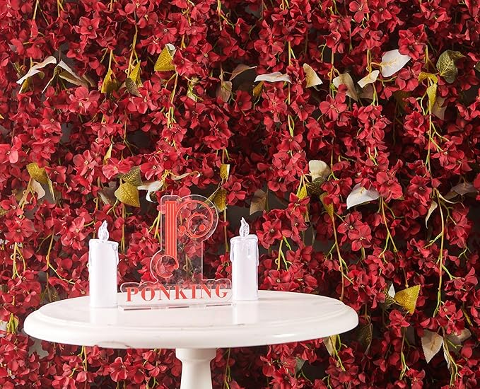 Flower Garland, Artificial Hydrangea Vine Flowers, Hanging Fake Hydrangeas Vine for Room Anniversary Wedding Birthday Christmas Wall Arch Decor, 2 Pcs, Floral Garland, Red Flower