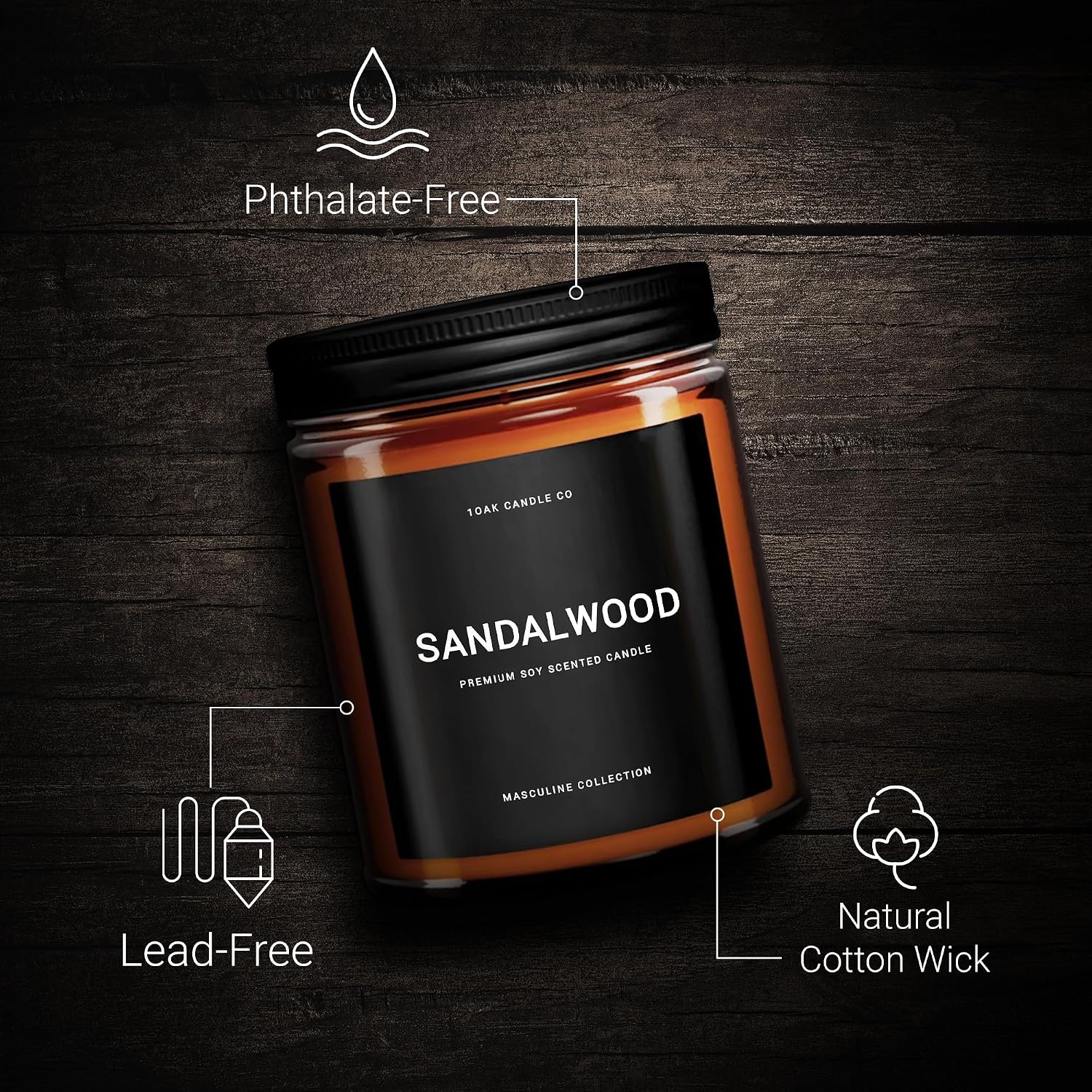 1OAK Scented Candles for Men - Sandalwood Candles - Mens Candle for Home - Masculine Candle - Long Burning Premium - Soy Wax