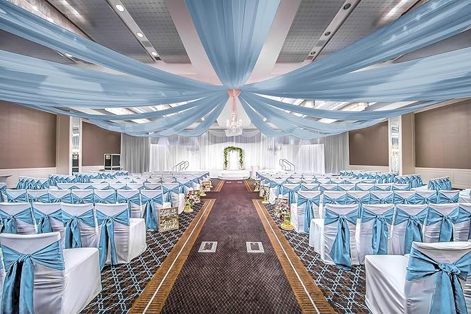 6 Panels Dusty Blue Ceiling Drapes for Wedding, 5ftx20ft Ceiling Drapes Cheesecloth Sheer Fabric Curtain Wedding Arch Draping Fabric Romantic Ceilings Decorations for Weddings Party Ceremony Stage