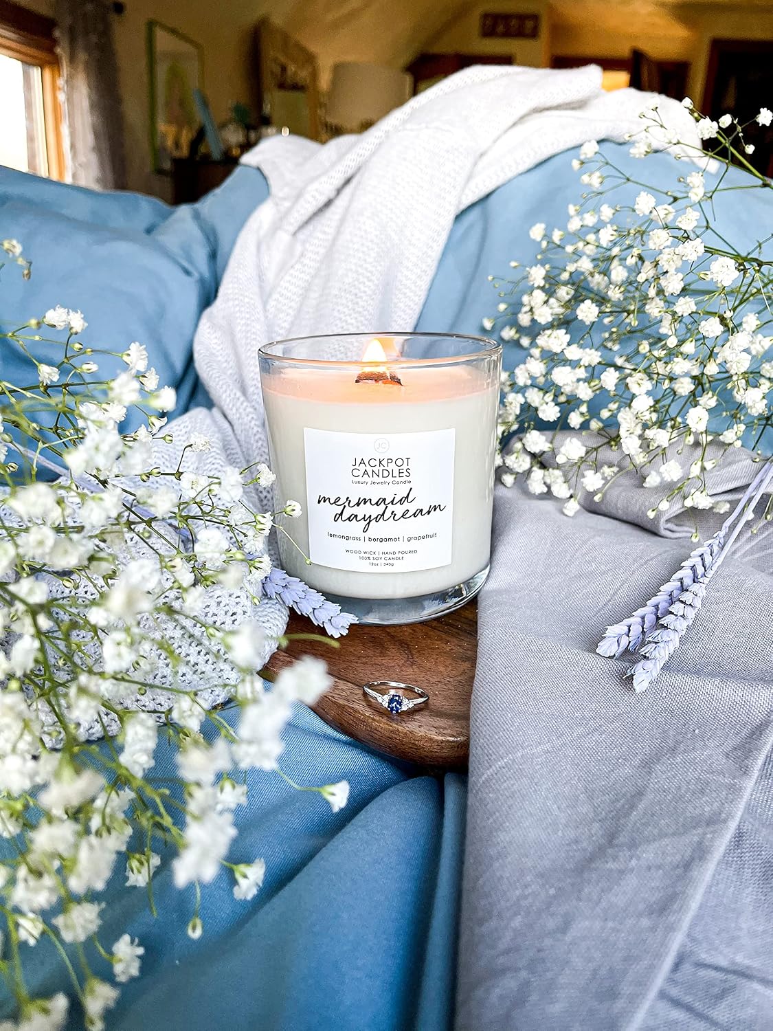 Mermaid Day Dream Candle with Ring Inside (Surprise Jewelry Valued at $15 to $5,000) Ring Size 7