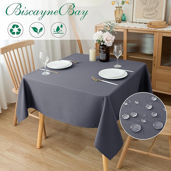 Biscaynebay Textured Fabric Square Tablecloths 70x70 Inches, Dark Grey Water Resistant Card Table Cloth Folding Table Cover for Dining, Kitchen, Wedding and Parties etc. Machine Washable