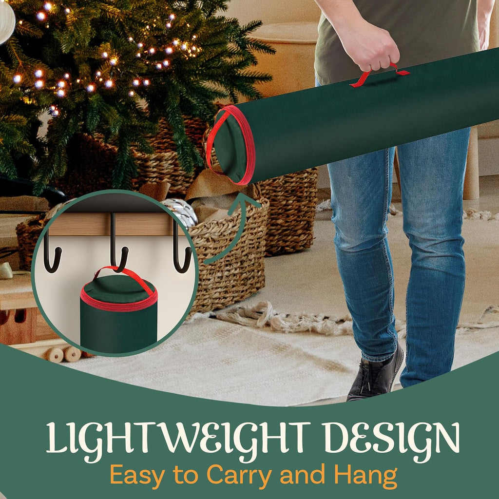 Set of 2 Wrapping Paper Storage Bags - Zippered Canvas Totes with Sturdy Nylon Handles - Fits Up to 40-Inch Rolls of Gift Wrap by Elf Stor (Green)