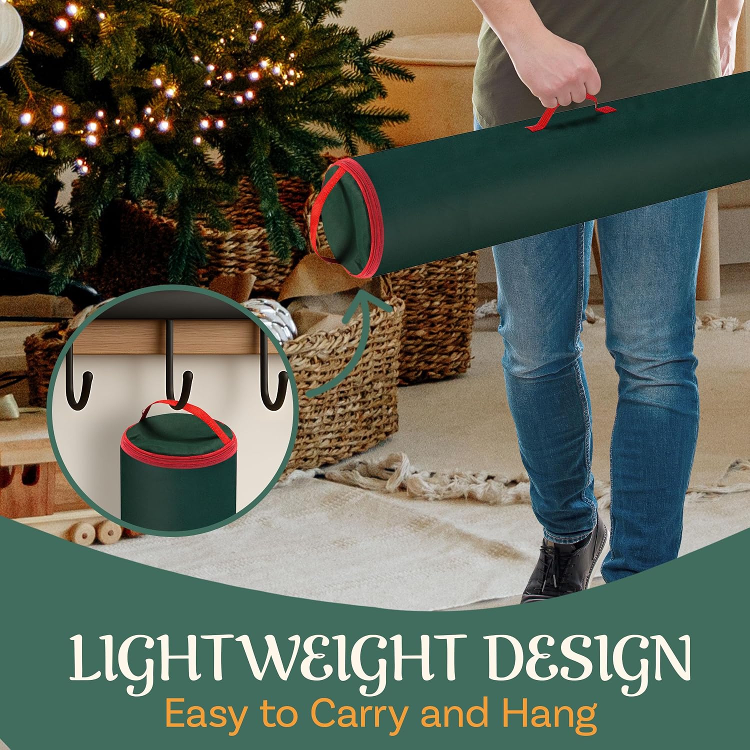 Set of 2 Wrapping Paper Storage Bags - Zippered Canvas Totes with Sturdy Nylon Handles - Fits Up to 40-Inch Rolls of Gift Wrap by Elf Stor (Green)