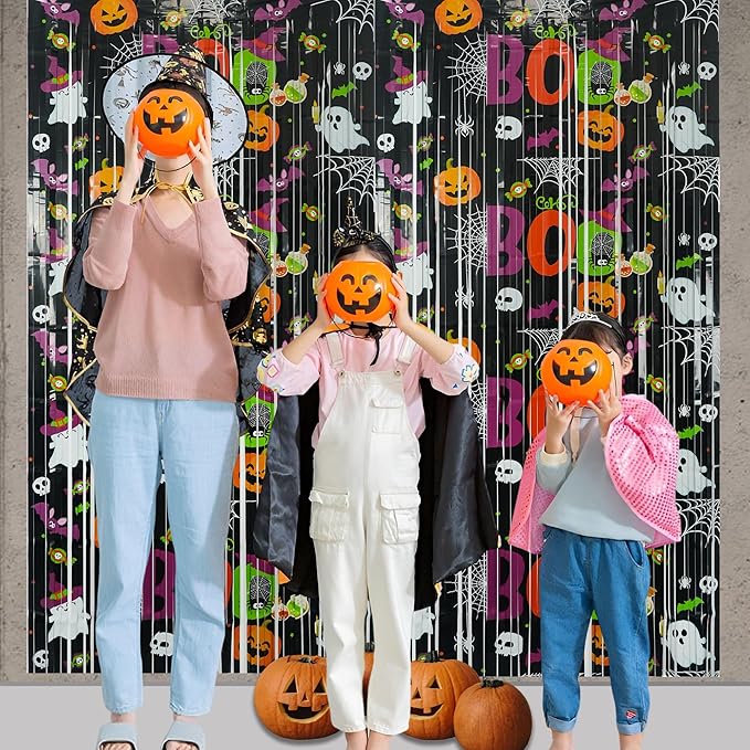 Boo Theme Streamers Party Backdrop - GREATRIL Halloween Decorations Backdrop for Wall Doorway Birthdays - 2 Packs