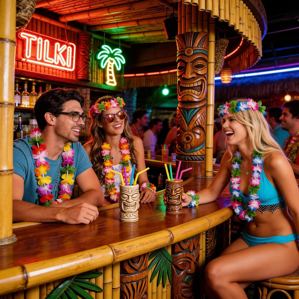 jollylife 60PCS Hawaiian Luau Leis Necklaces Bracelets Headbands Hibiscus Flowers Tropical Tiki Summer Pool Party Supplies Bulk