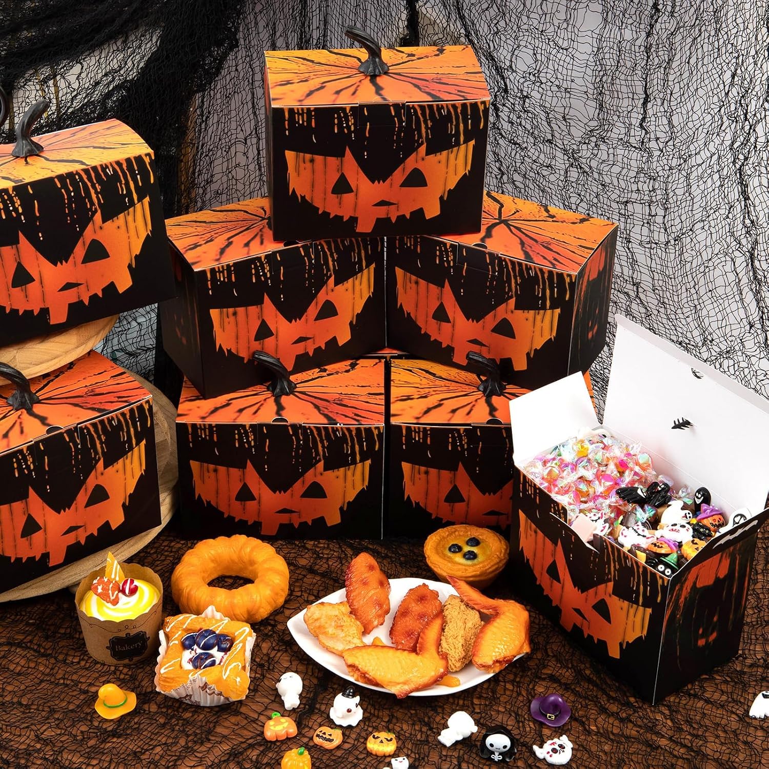 APLUSWER 20pcs Pumpkin Shaped Boxes with Simulated Stems, Large Halloween Treat Boxes Bakery Boxes Candy Boxes for Party Favors, Halloween Decor Boxes Centerpieces for Holiday Birthday Gifts