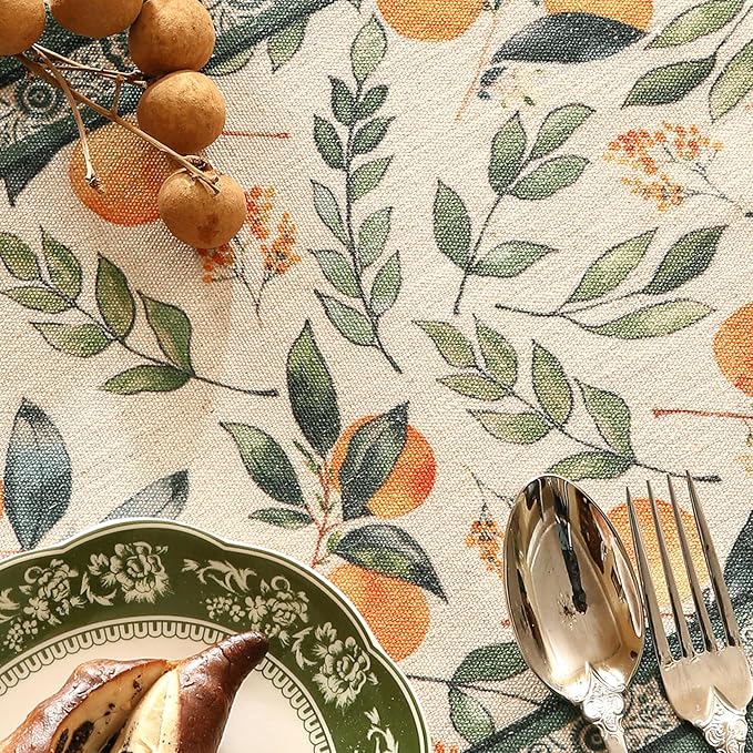 patdrea Designer Vintage Fresh Farmhouse Linen Table Runner 87 Inch Long, Green and Orange Pattern Table Mat, Decor for Kitchen Dining Table Coffee Table Shelf Cabinet Banquet Christmas ,12"*87"