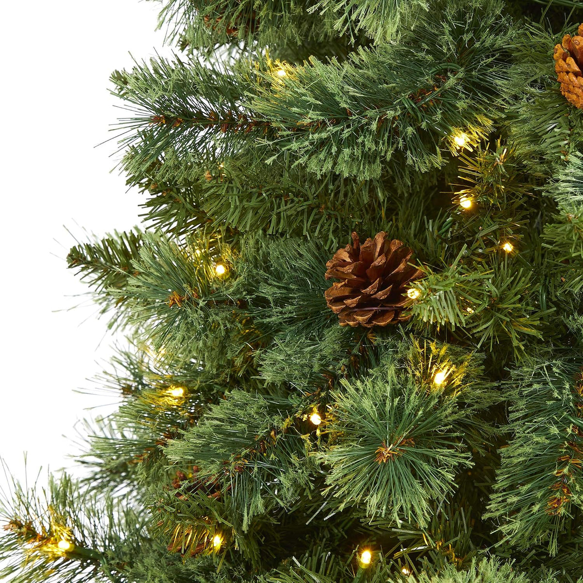nearly natural 7ft pre-lit pine artificial christmas tree, close-up detail
