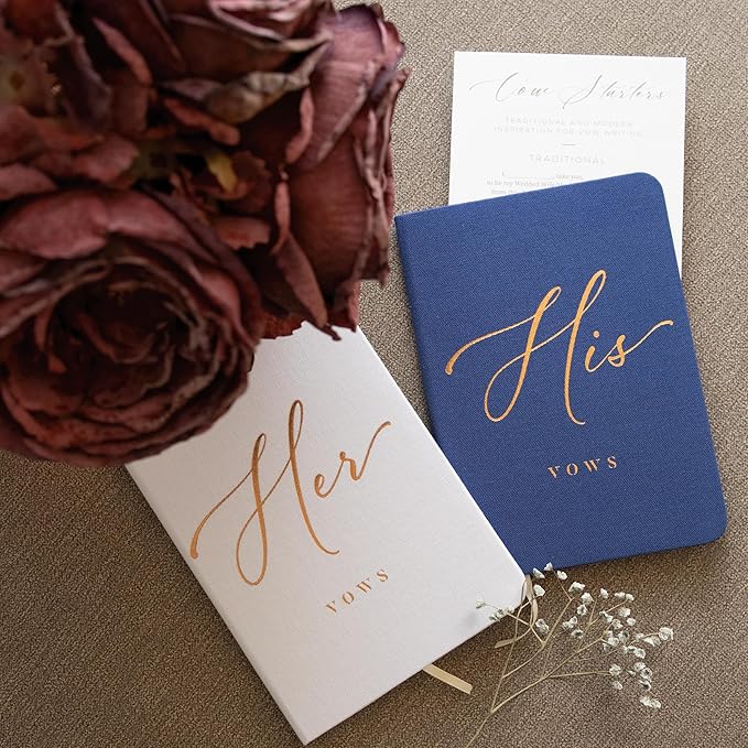 ARTESORI Vow Books His and Hers - Linen Wedding Vow Books Perfect as Bride & Groom Gifts, Wedding Registry Ideas - His & Hers Gifts Wedding Vow Book - Wedding Essentials & Accessories (White & Navy)