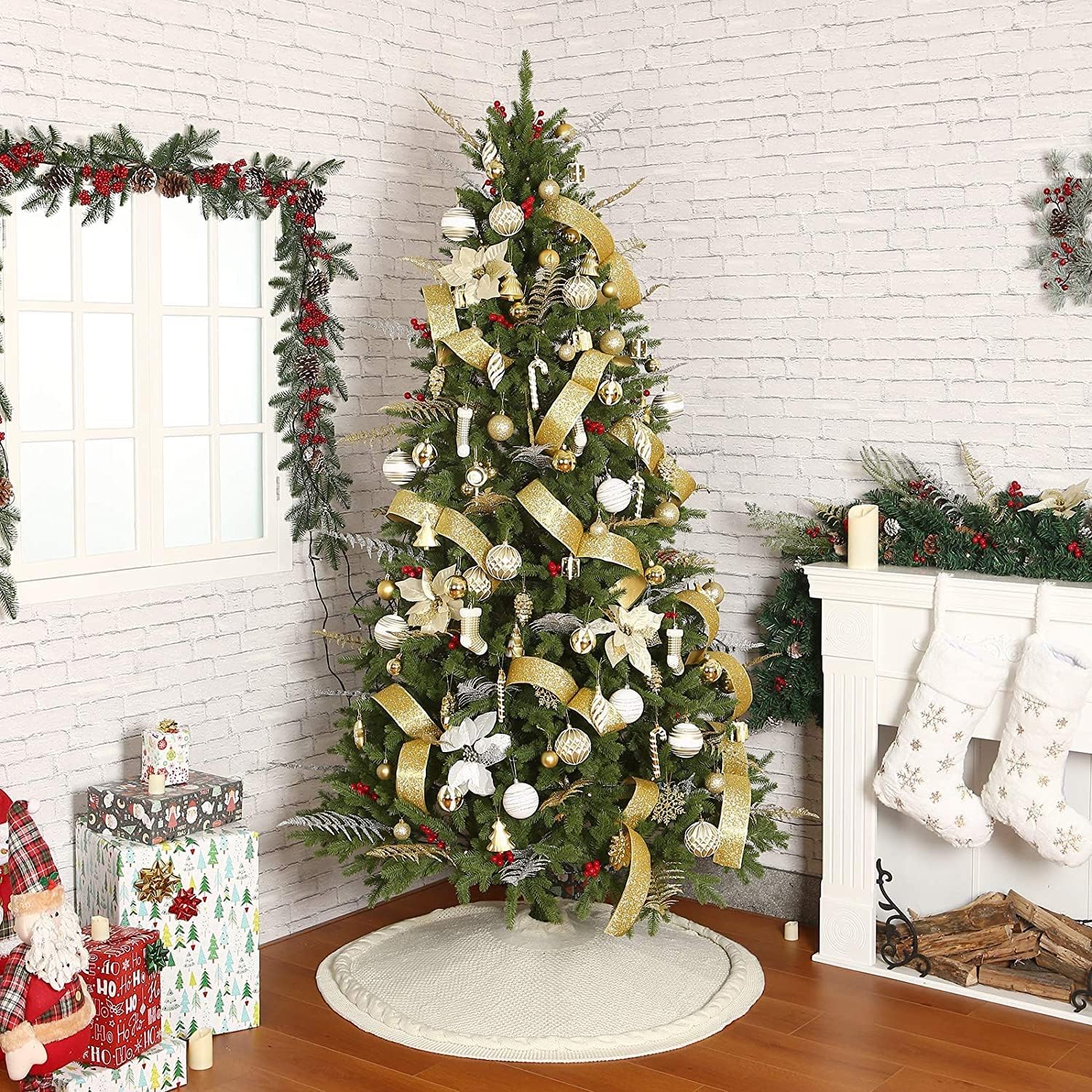Sattiyrch Knit Christmas Tree Skirt,Luxury Cable Knitted Thick Rustic Xmas Tree Decoration (Cream, 36")