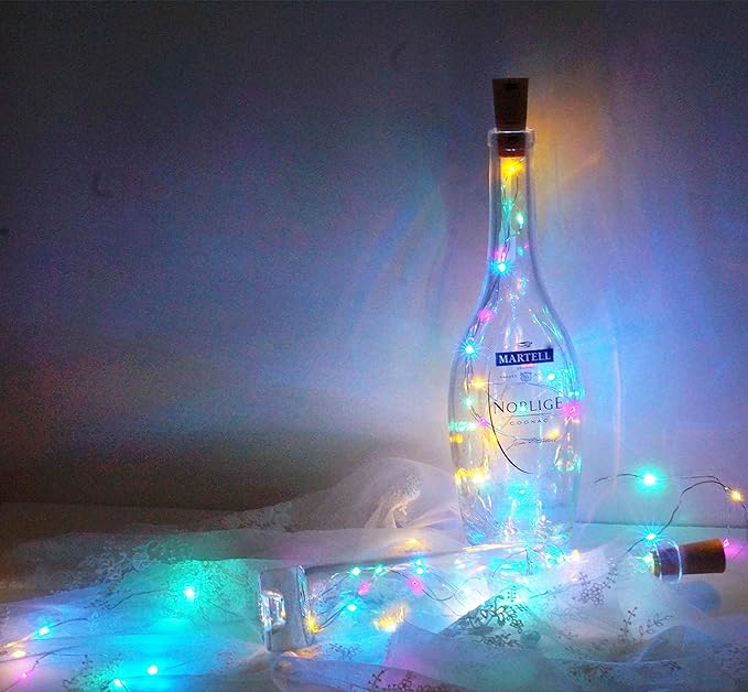 20 LED Wine Bottle Lights with Cork, 15 Pack Battery Operated Cork Shape Fairy Light Waterproof Mini Copper Silver Wire String Lights for Party, Wedding, Christmas, Bedroom Decor (Multicolor)