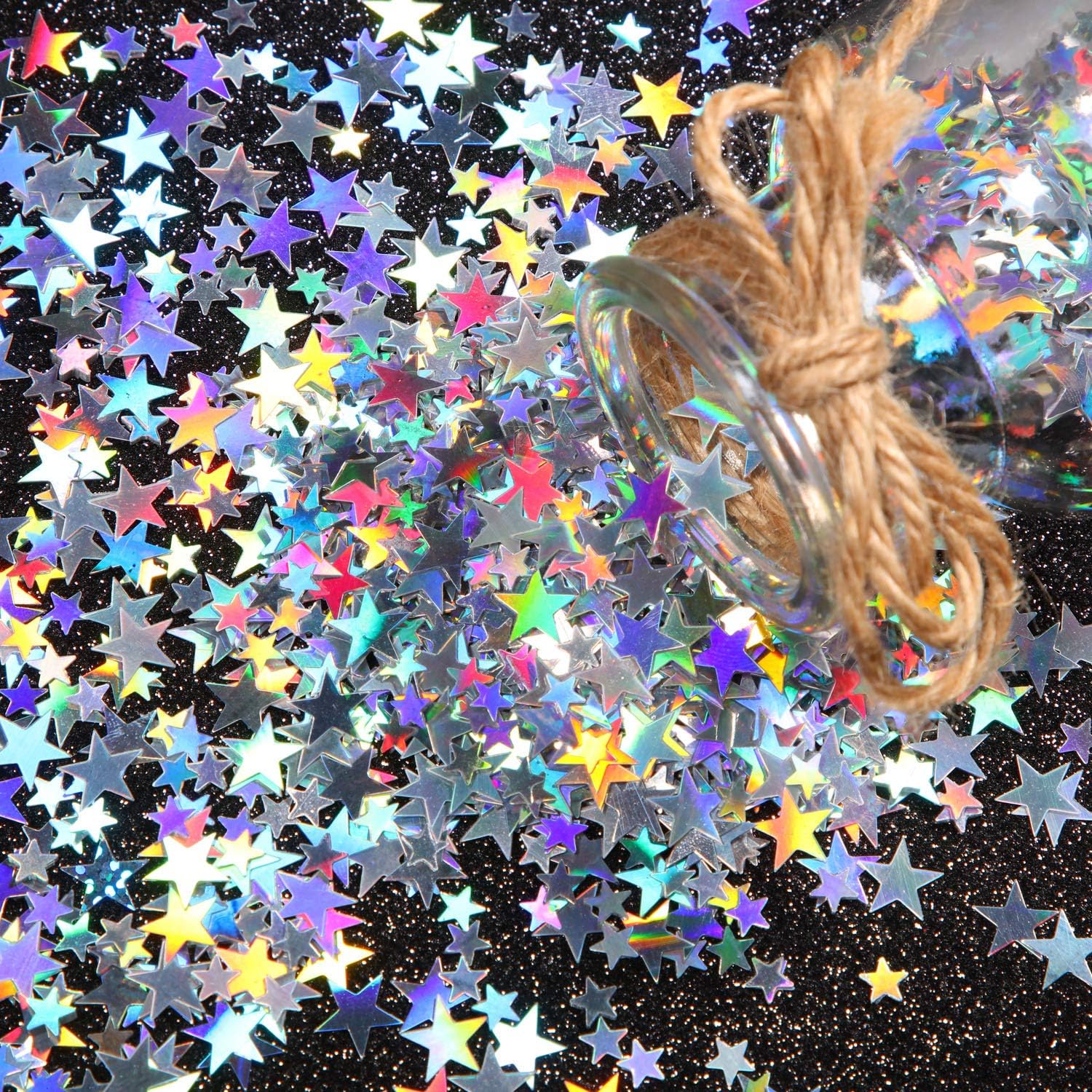 Hestya Star Confetti Glitter Table Confetti Metallic Foil Stars for Graduation Wedding Birthday Party Decorations(Holographic Silver,10mm and 6mm,60g)