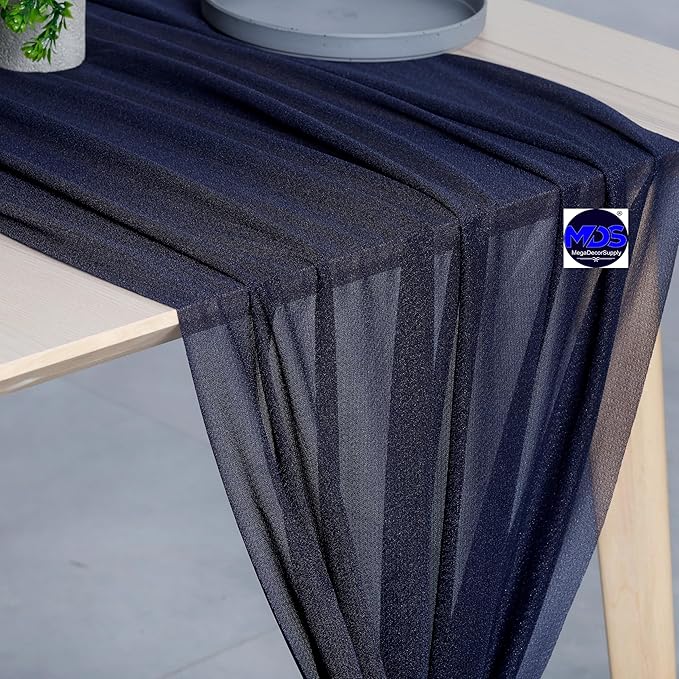 MDS 2 Pack 14ft Chiffon Table Runner 29 x 170 Inches Sheer Wedding Runner Romantic Rustic Table Runner for Wedding Decorations, Birthday Parties, Bridal Shower Party Arch Decor - Navy Blue