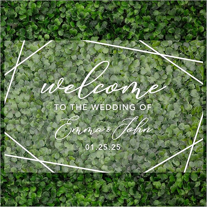 Andaz Press Custom Large Wedding Acrylic Sign, 16 x 24 Inches, Geometric Welcome, Personalized Sign, Welcome Sign For Modern Wedding Theme Wedding Decorations