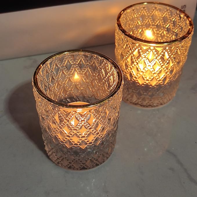 SHMILMH Clear Votive Candle Holders, Glass Tealight Candle Holders Bulk with Rim for Wedding Table Centerpiece Birthday Party Thanksgiving Decor, Set of 12