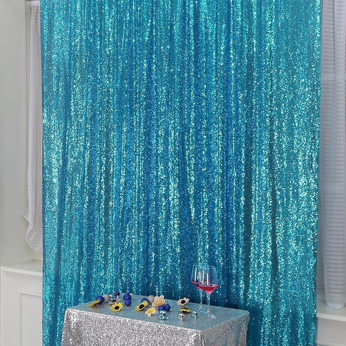 Poise3EHome 6FT x 8FT Turquoise Sequin Photography Backdrop Curtain for Party Decoration