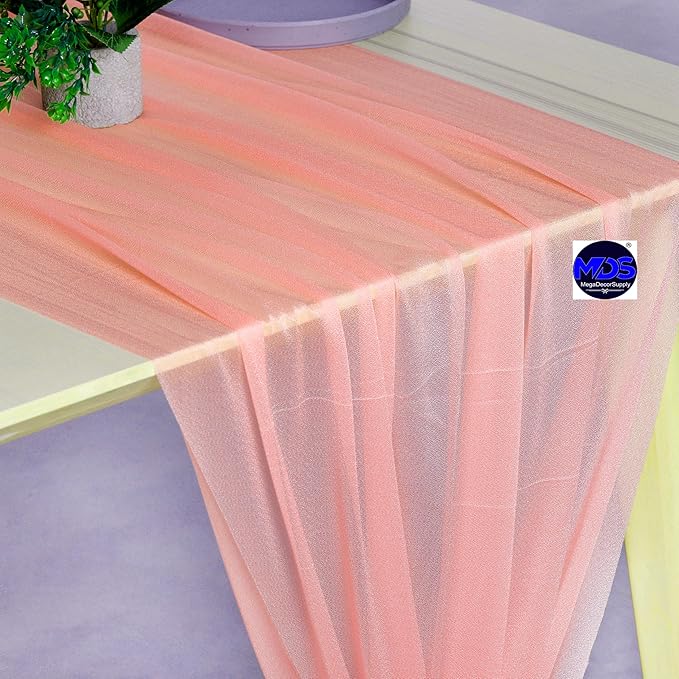 MDS 2 Pack 10ft Chiffon Table Runner 29 x 120 Inches Sheer Wedding Runner Romantic Rustic Table Runner for Wedding Decorations, Birthday Parties, Bridal Shower Party Arch Decor - Peach