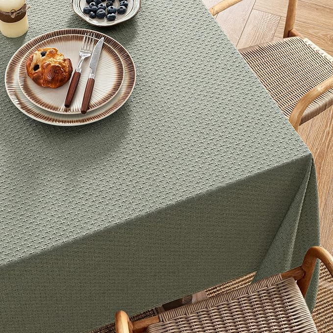 MIULEE Olive Green Linen Cottton Table Cloth Rectangle Tablecloth Waterproof Spillproof Cross-Star Textured Table Cltoth Decorative Farmhouse Style for Dining Party Weddings 60x120 Inch