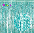 4 Pack 3.3 ft x 6.6 ft Wavy Aqua Teal Blue Tinsel Foil Fringe Curtains Backdrop - Wave Metallic Foil Curtains for Wedding Girl Princess Bachelorette Euphoria Theme Party Decoration