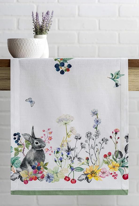 Maison d' Hermine Table Runner 100% Cotton Single Layer Table Runners 108 inches Long Decorative for Kitchen Dining Party Baby Shower Wedding Bridal Shower Spring Summer (Printemps, 14.50" x 108")