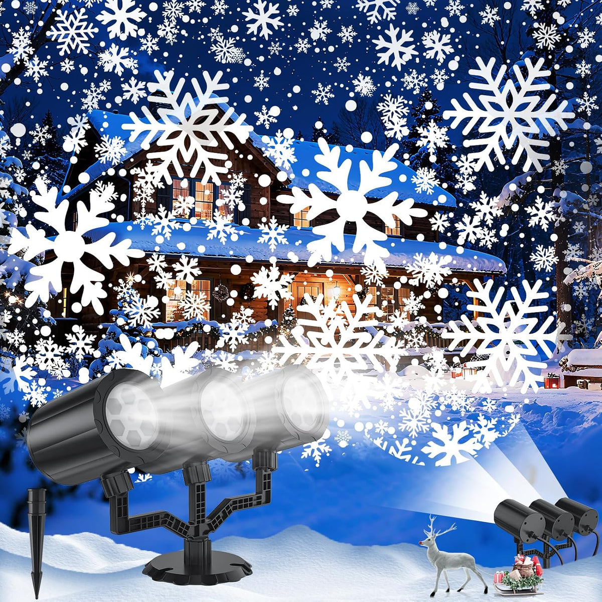 christmas projector lights outdoor, 2025 upgraded triple head, main product view