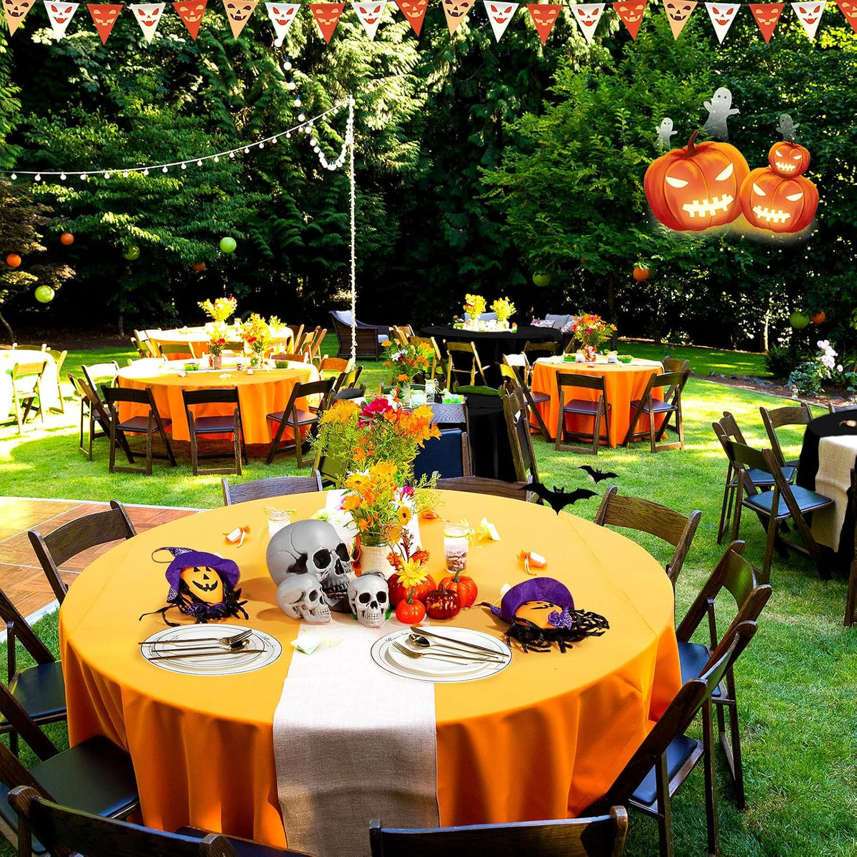 Buryeah12 Pcs 84 Inch Halloween Round Plastic Tablecloths, Black and Orange