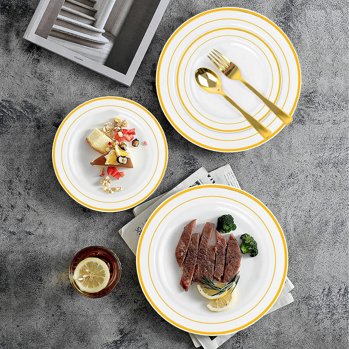 Gold Plastic Plates, MCIRCO 100 Pieces Disposable Party Plates for Weddings, ...