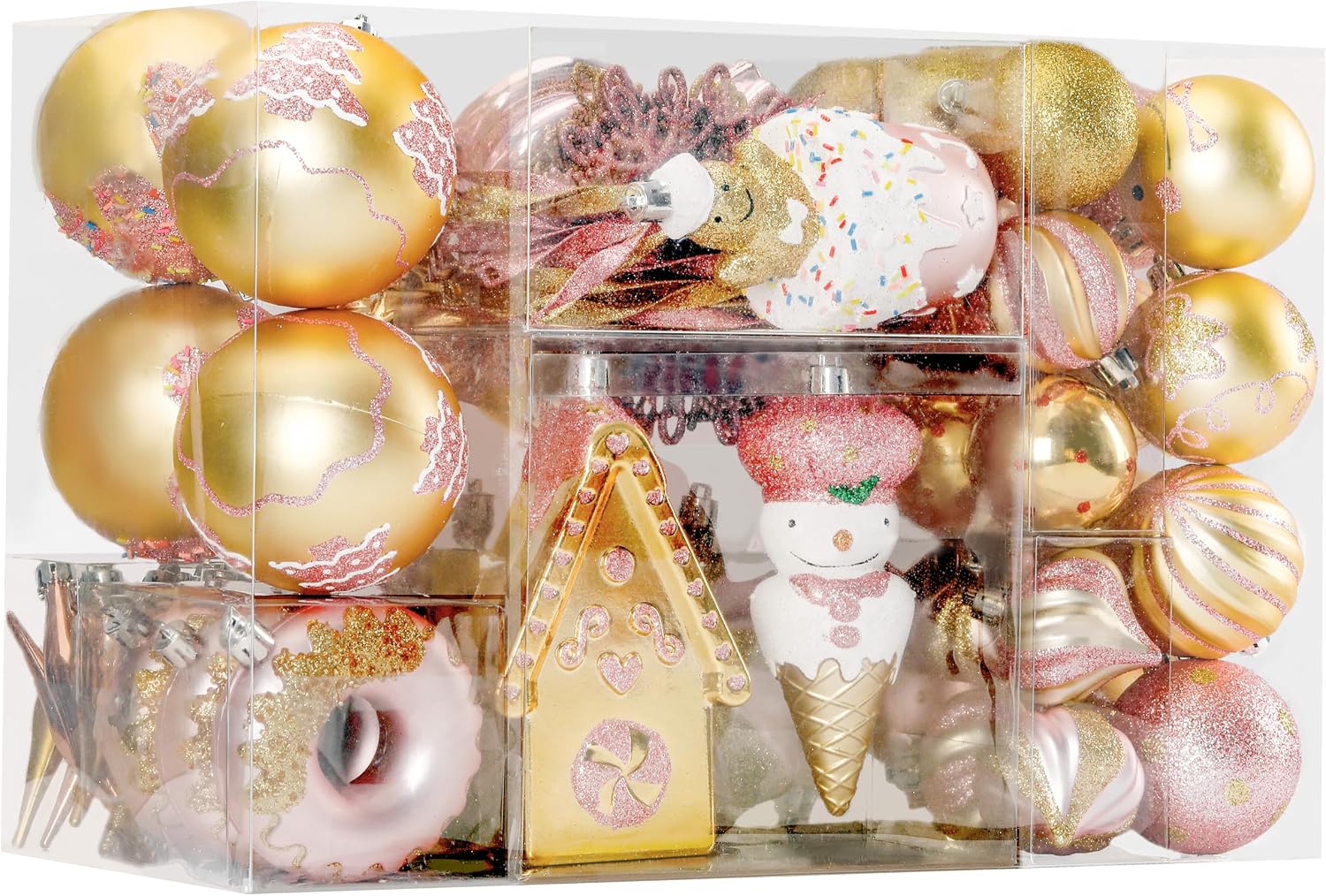 SHareconn 86pcs Christmas Tree Balls Ornaments, Shatterproof Plastic Decorative Baubles for Christmas Tree Decorations, Holiday Wedding Party Decoration, Festive Ornaments,Pink Gold