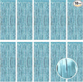10 Pack Blue Foil Curtain Backdrop 3.2ft x 9.8ft Metallic Tinsel Foil Fringe Curtains Streamer Photo Booth Backdrop for Birthday Party Engagement Bachelorette Party Decorations (Light Blue)