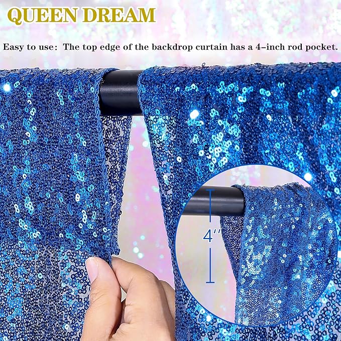 Royal Blue Backdrop Curtain Panels 2 Pieces 2ftx8ft Sequin Party Background for Birthdays Independence Day Theme Decorations