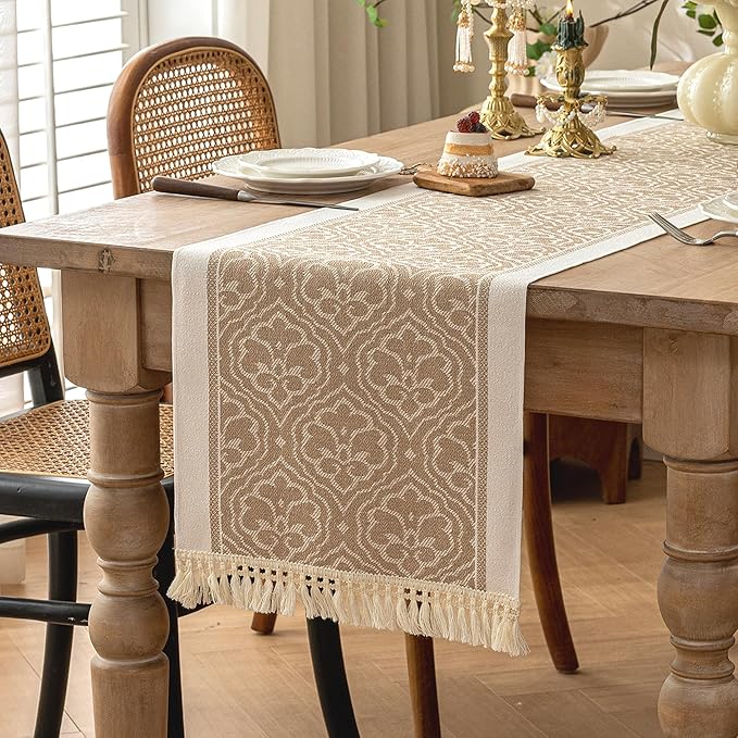 Table Runners 83 Inches,Waterproof Boho Table Runner with Tassel Fringe,Table Runner for Party Coffee Table