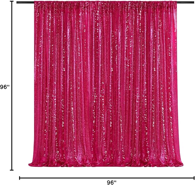 Sequin Backdrop Hot Pink 8ft x 8ft Glitter Photo Booth Backdrop for Birthday Party Fuchsia