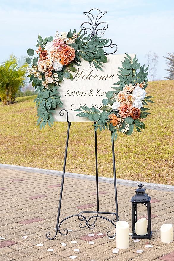 ponatia Wedding Arch Flowers (Pack of 2), Artificial Burnt Orange Flowers for Wedding Welcome Signs Decorations and Arch Flower for Weddings Ceremony Reception (Burnt Orange)
